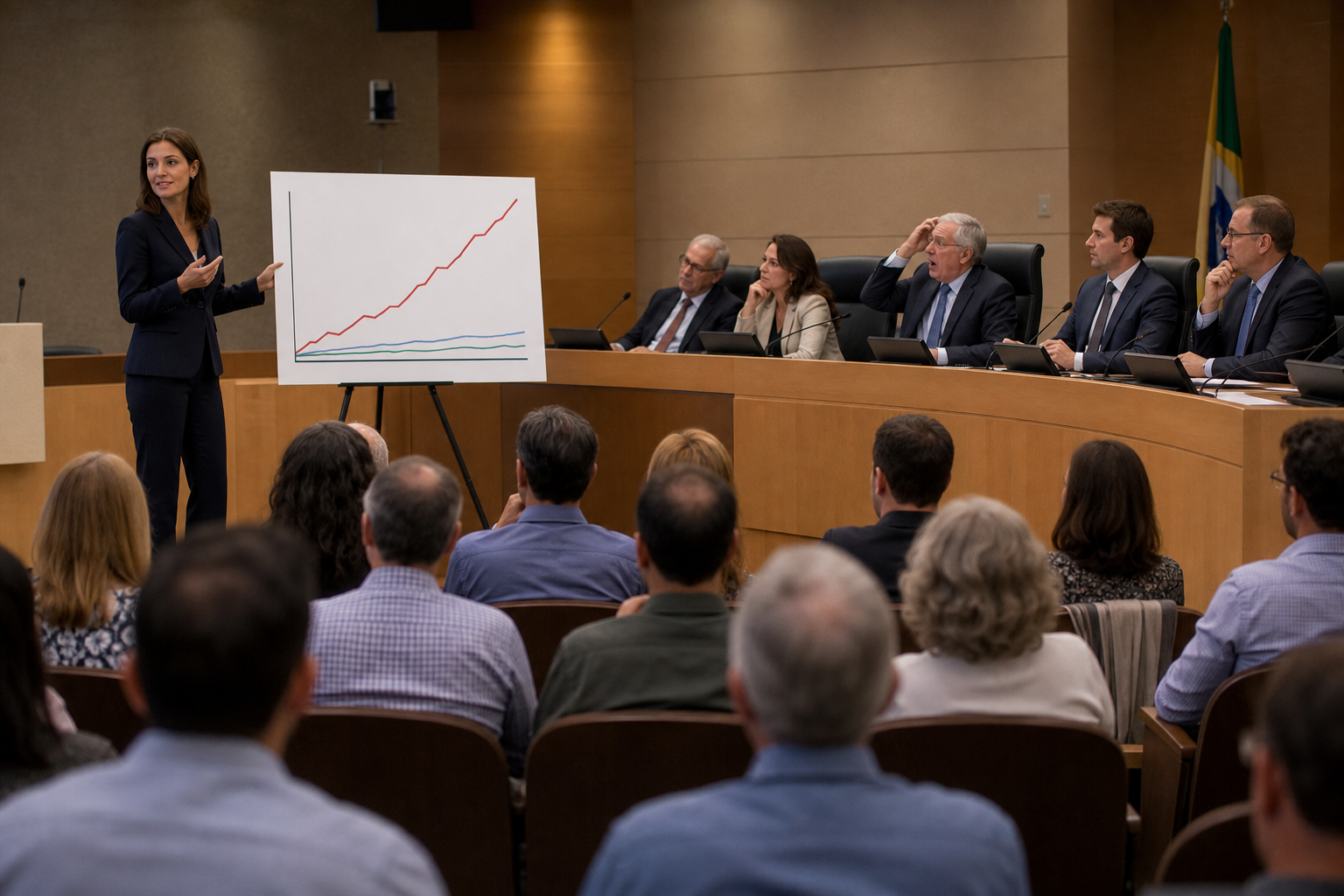 a government official presenting budget numbers to city council